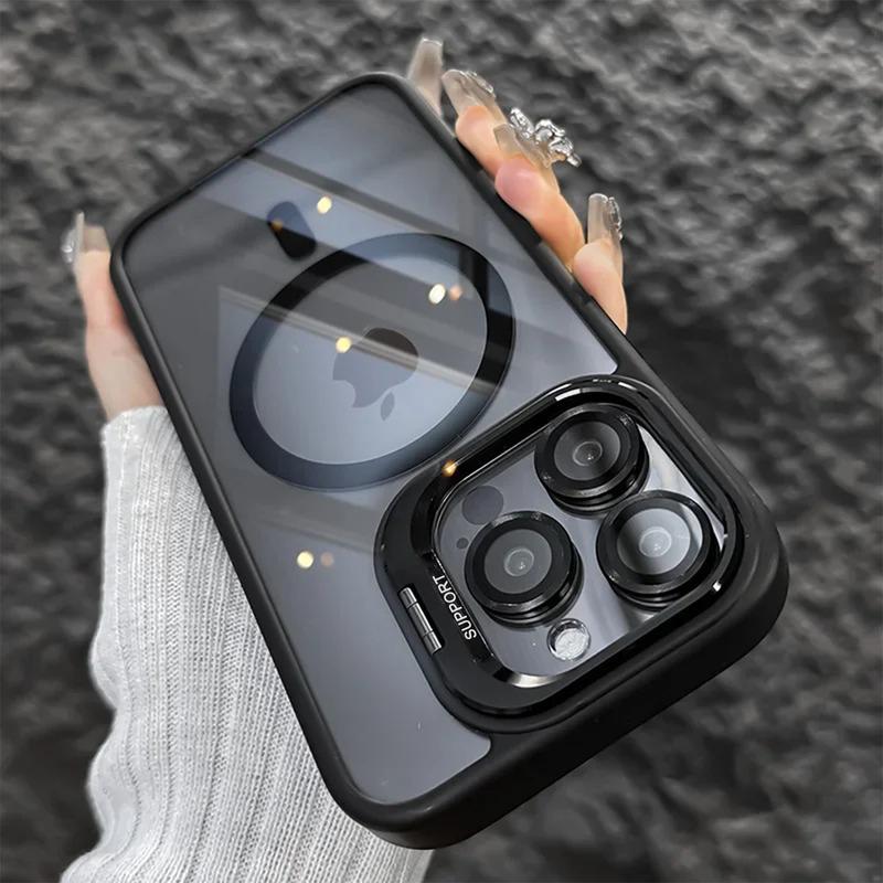 For iPhone 17 Pro Max 16 15 14 Plus 13 Pro 12 11 Pro Max Magnetic Case,Compatible with MagSafe,Built-in Stand & Camera Lens Protector,Military-Grade Drop Shockproof Clear Acrylic Protective Phone Cover