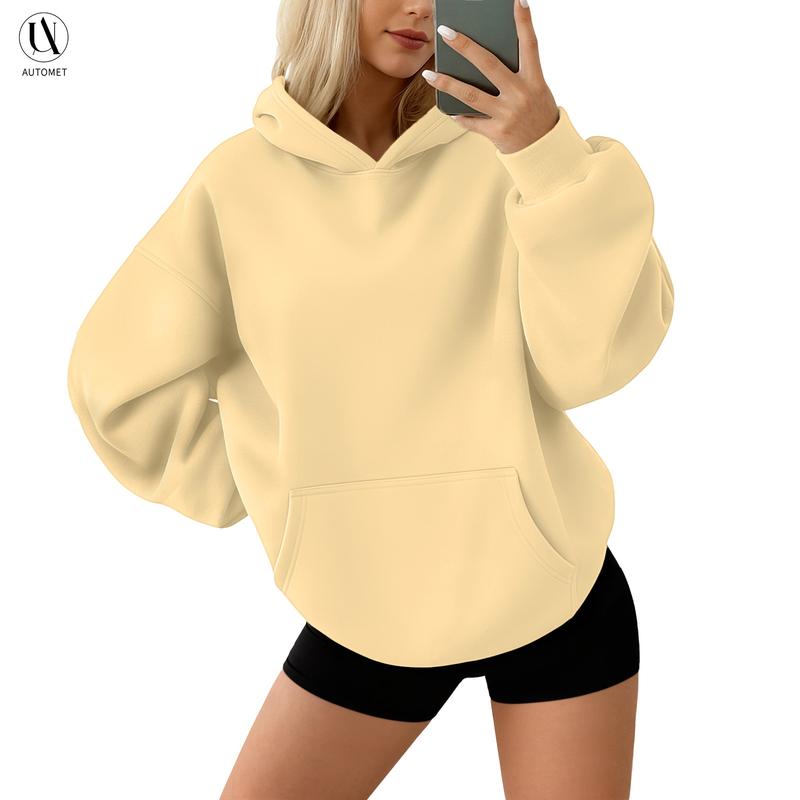 AUTOMET Women's Loose Cotton Fleece Fabric Long-Sleeve Pullover Hoodies - Basic Casual Fall Pocket Sweatshirts for Women's Clothes