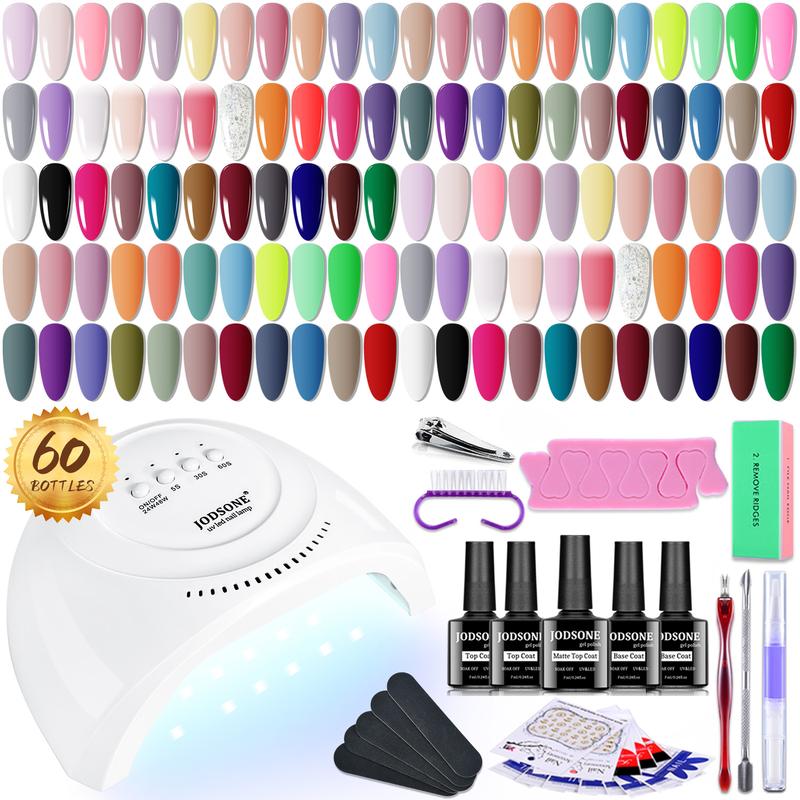 JODSONE 60 PCS Gel Nail Polish Kit with U V Light Base and Matte Glossy Top Coat Nail Gel Polish Soak off Manicure Accessory Tools Suitable for All Seasons #SummerVibes