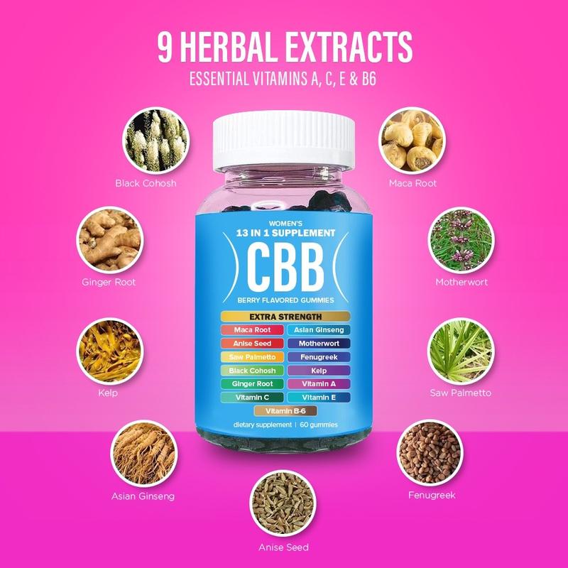 CBB Gummies Women's Support Supplement Berry Flavored - 60 Gummies (1 Month Supply) - Vitamins A, C, E & B6 - Vegan Gluten Free Soy Free
