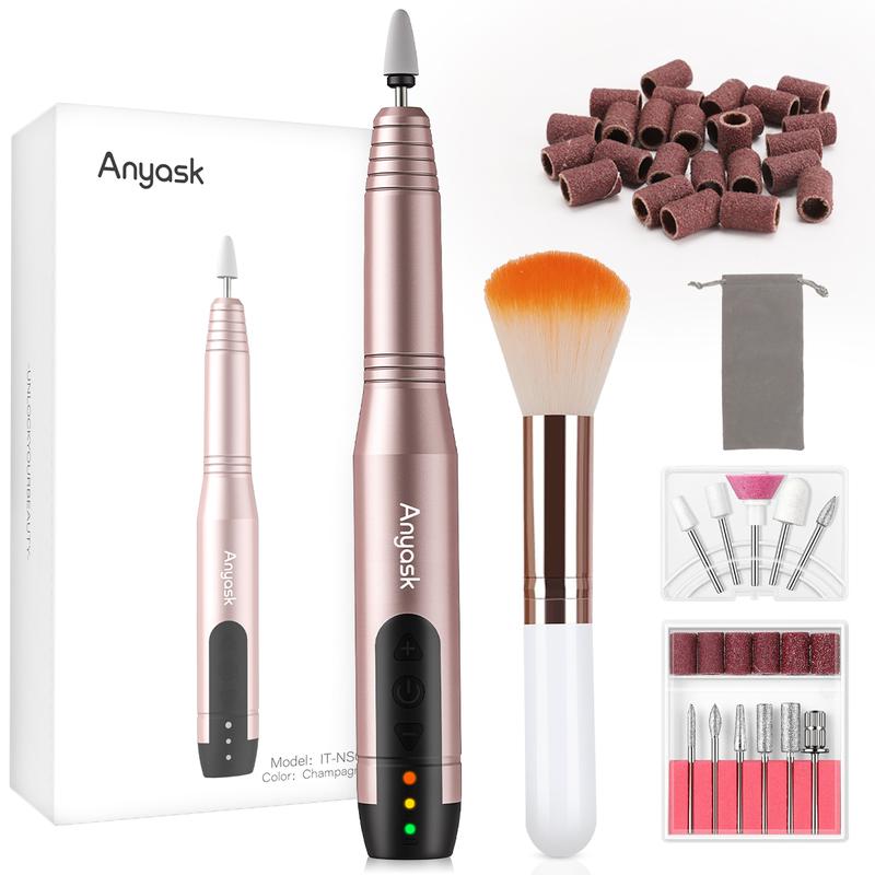 Anyask Cordless Electric Nail Drill Machine 11 in 1 Kit 25000RPM Portable Rechargeable Nail Efile Set for Acrylic Gel Dip Powder Nails