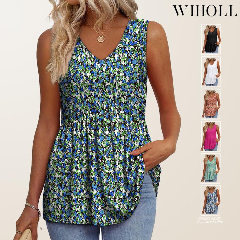 WIHOLL Womens Tank Tops 2025 Flowy Peplum Tops (Size Up 1-2 for Oversized Look) for Women Dressy Sleeveless V Neck Babydoll Tank Tops Fabric Stretchy tank tops summer tops Polyester Polyester