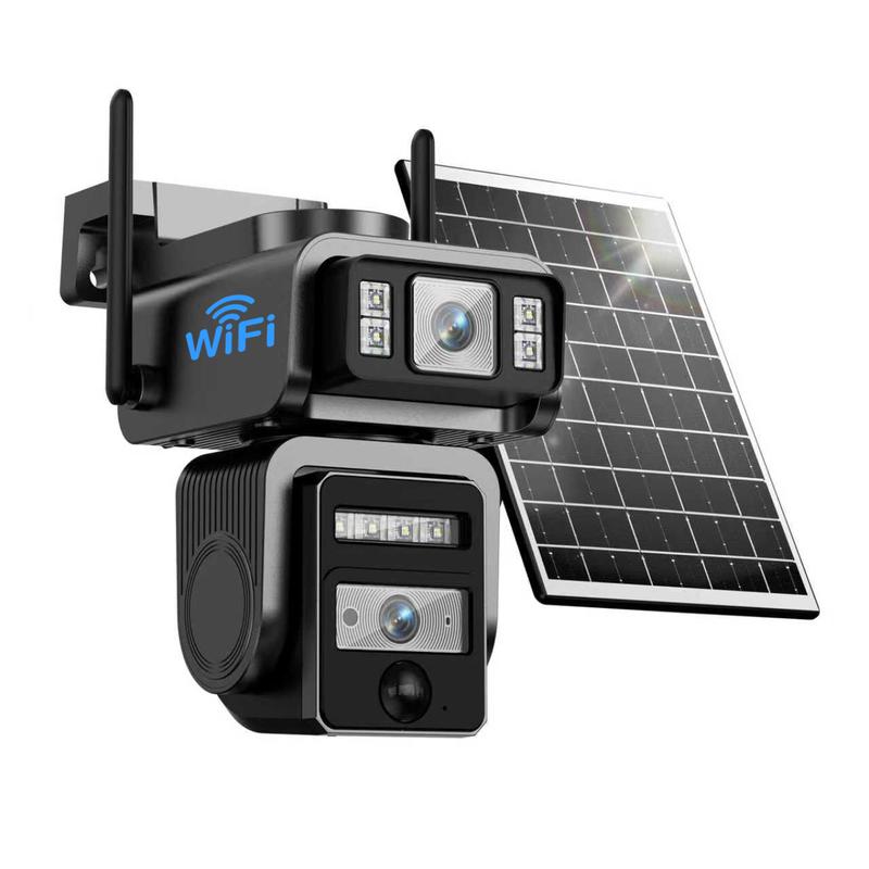 Seckun Solar cctv WiFi Security Camera with Spotlight 1080P HD Clear Picture PlR MotionDetection Color Night Vision Waterproof Black Security wireless Camera Dual lenses no dead ends Automatic Tracking wireless deals for you two-way audio Aj19-Wifi outdoo