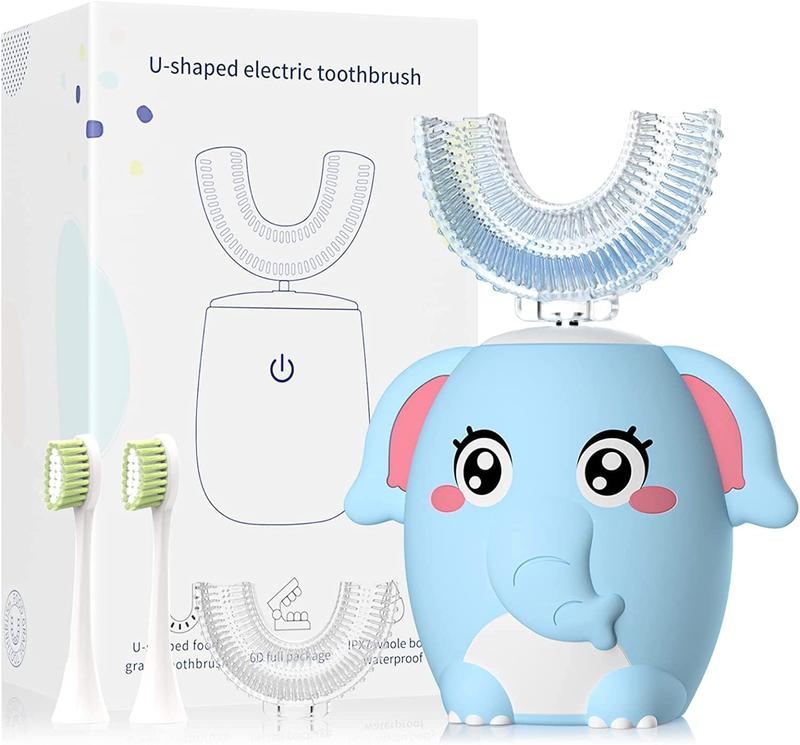 Kids Electric U Shaped Toothbrush Children Rechargeable Sonic Toothbrush Toddler baby toothbrushes with1-4 Brush Heads Full Mouth 6 Cleaning Modes Oral hygiene Cleansing