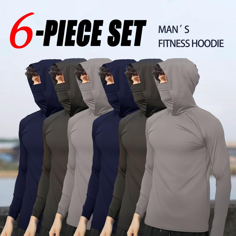 OKP 6-Piece Men's Casual Hoodie Pullovers Blue Black Light Gray Slim Fit Long Sleeve Lightweight UPF Sun Protection Soft Breathable Timeless Classic Versatile Machine Washable Comfort Multi-Occasion Wear Menswear Set  Stylish Tops summerwins