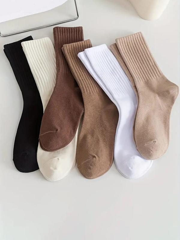 Women's 6 Pairs Solid Crew Socks, Fashion Casual Cozy Breathable Socks for Daily Wear, Women's Socks for All Seasons, Casual Comfy Socks