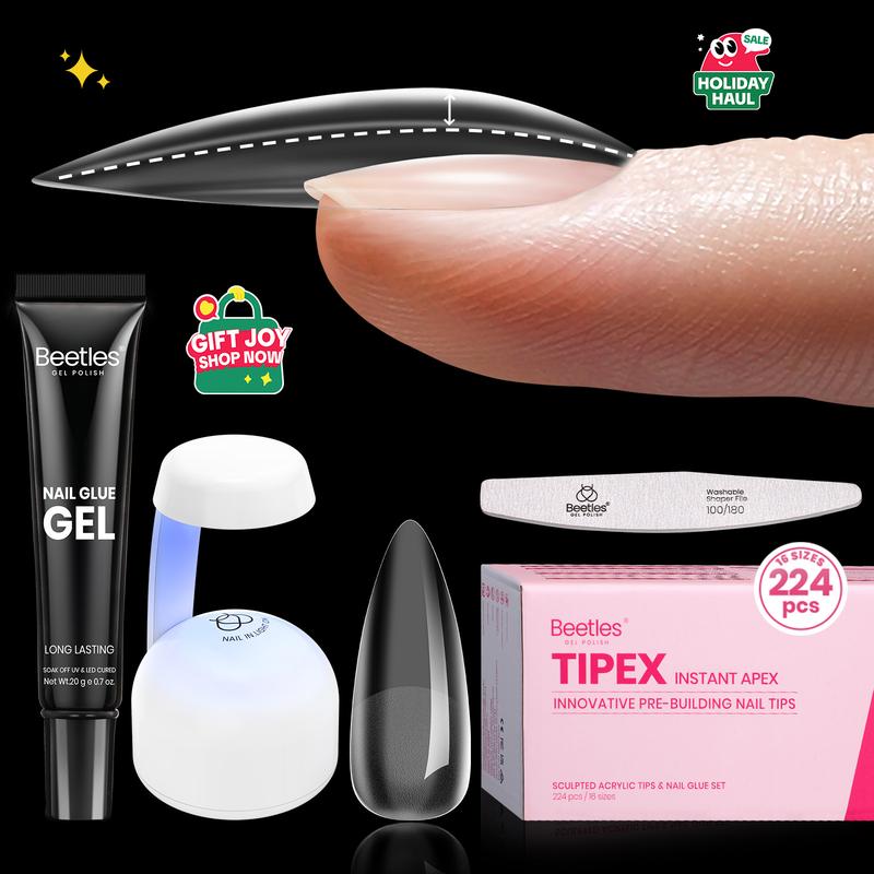 Beetles Tipex Instant Apex Nail Tips Thick Acrylic Nail Set for Flat Nails Manicure Stiletto Square Almond Coffin Nail Tips Nail Art DIY Gift for Women