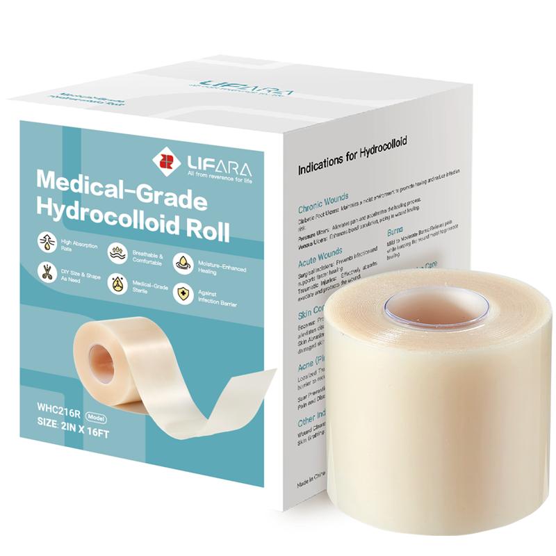 LIFARA Hydrocolloid Roll for Wound Care - Cut-to-Size, Extra Large Hydrocolloid Patch Bandages with Self-Adhesive, Ultra Absorbent, Flexible & Waterproof, First Aid Kit Essential (2in*16ft, 11.8mil/ 0.3mm Thickness)) Healthcare acne pimple patch bandaids