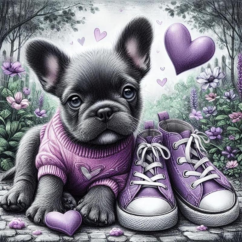 Cartoon Dog Pattern Diamond Arts Colorful Painting Kit without Frame, DIY 5D Diamond Arts Crafts Kit, Wall Art Decor for Home