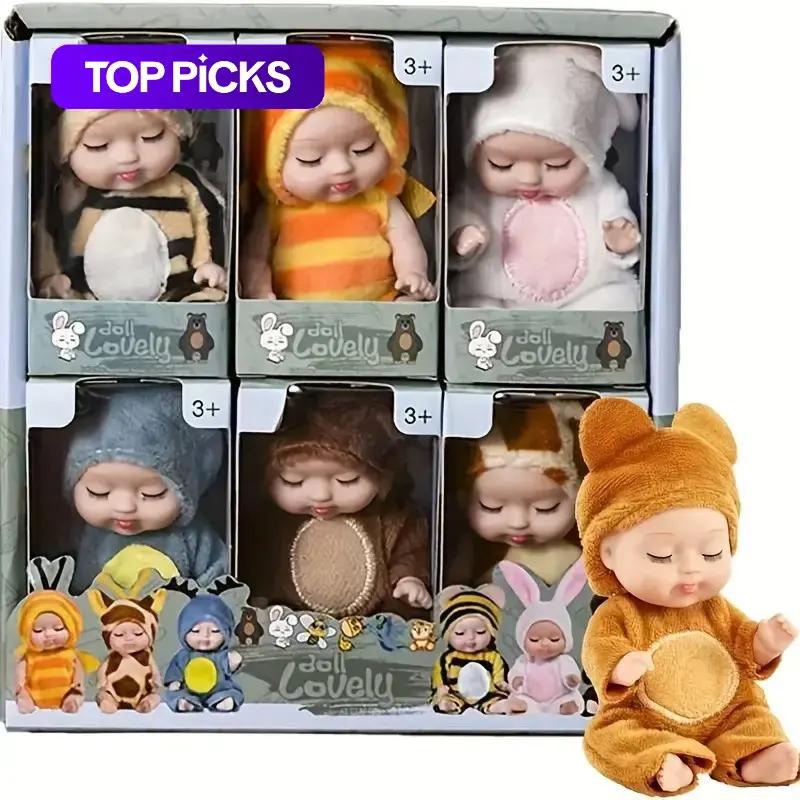 6 Counts/set Mini Animal & Insect-Shaped Cute Reborn Dolls, Sleeping Doll, Sleepy Doll, Soft Dolls, Children's Toy Gift Box #GLOBAL PICKS