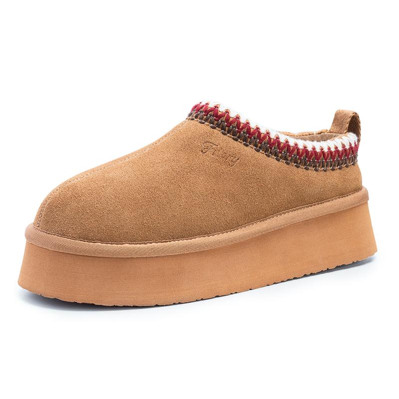 FITORY Women’s Platform Slip-no Slippers Suede Platform Fuzzy Cozy Slippers Winter Fluffy Warm Comfy Furry Shoes for Outdoor Indoor House Suede Ankle Boots Size 6-11【Plz Size Up】