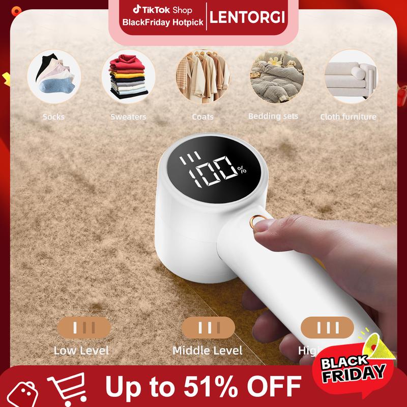 【Lentorgi】Electric fabric shaver, portable hair remover, Mite Removal,pet home, rechargeable, lint collection container, LED digital display, 6-blade blade, safety lock, 3 speeds, 2600mAh, lasts for 1 hour, suitable for clothes, sweaters, sheets, sofa