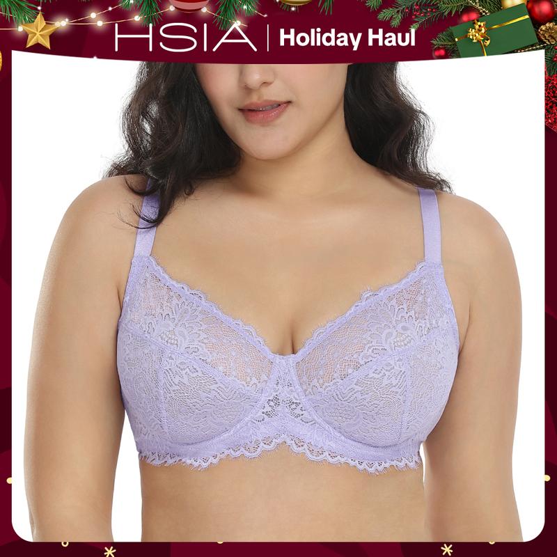 HSIA Sunflower Floral Lace Unlined Unpadded Plus Size Underwire Full Coverage Minimizer Bra dealsforyoudays