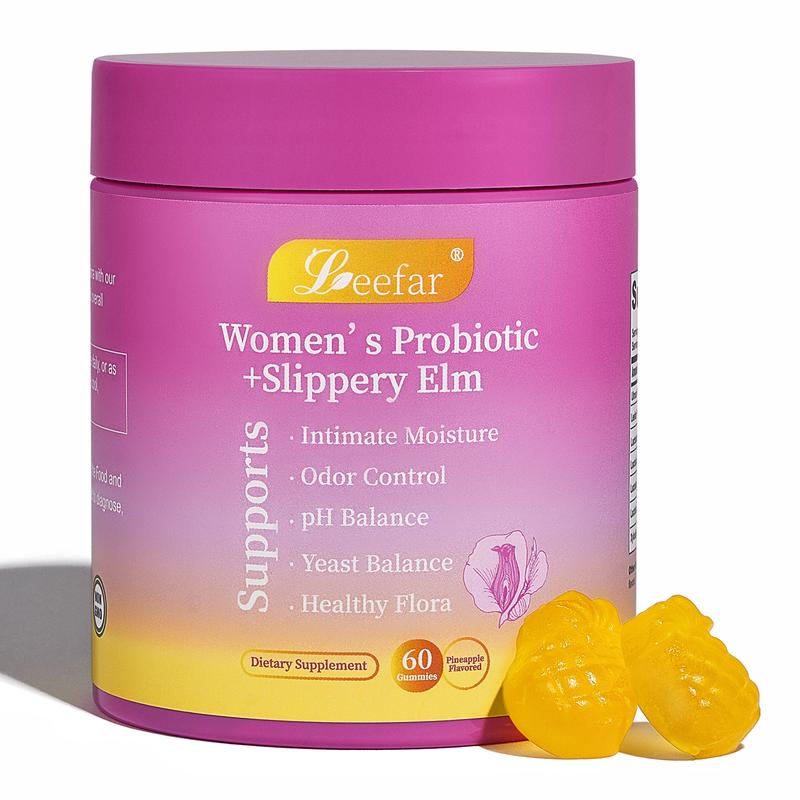 LEEFAR Her Juicy Feminine Probiotics Gummies- All in One Solution with Slippery Elm and Prebiotics&Lactobacillus Probiotic Blend for Womenâs pH Balance and Dryness - Hawaiian Pineapple Gummies 60 Count probiotics women