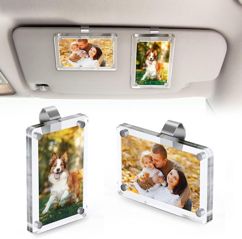 【Father's Day Gift】  Joytutus 2-Pack Magnetic Car Sun Visor Photo Clips Clear Acrylic Display Frames for Personalized Family Pet Photos Easy to Clip Driver Gift