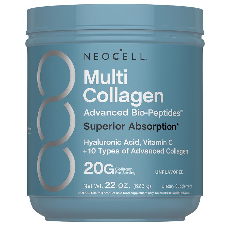 NeoCell Multi Collagen Bio-Peptides Powder - 22oz - With Hyaluronic Acid and Vitamin C - 10 Types of Collagen