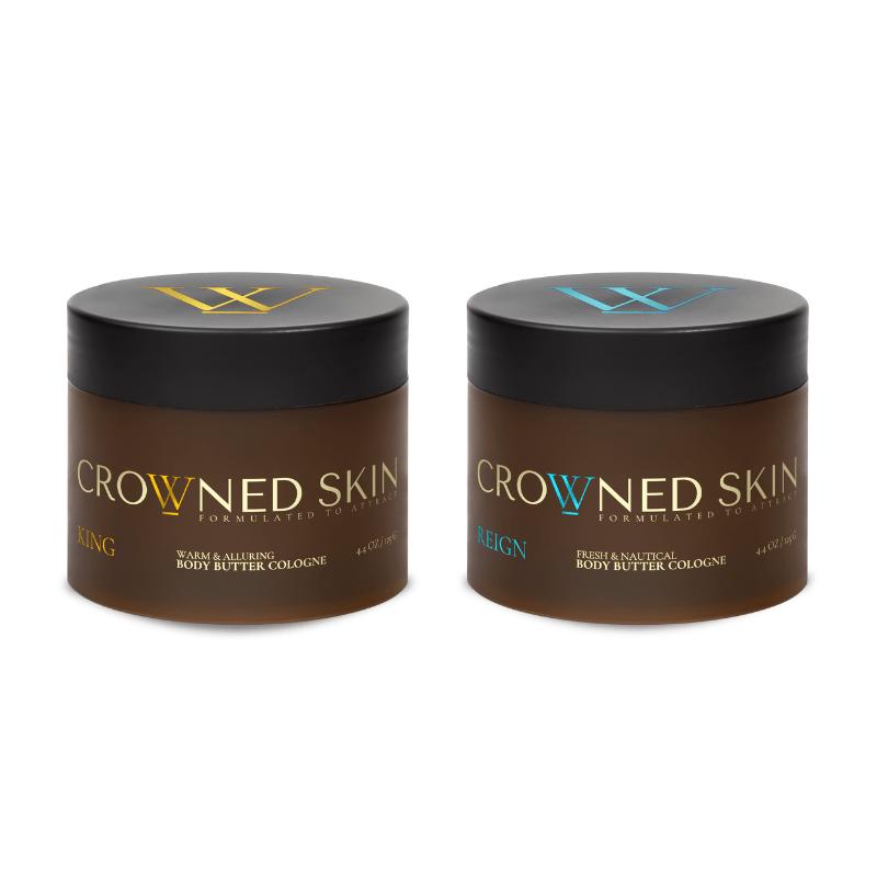 Crowned Skin Reign & King Body Butter Duo - 2 Full-Size Jars with Shea & Jojoba for Radiant Hydrating Fragrance