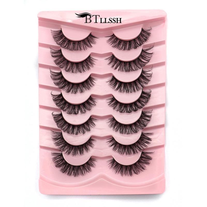 Long Fluffy False Eyelashes, Wispy D Curl Faux Lashes, Eyelash Extensions, Fluffy Volume Eyelashes, Volumized Natural Curling Strip Lashes, Soft and Curl Fake Lashes, Cosmetic False Lashes for Women Summer Makeup