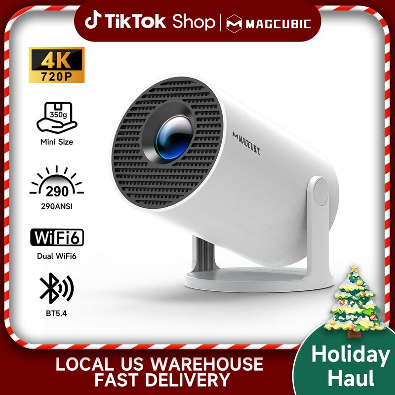 [US warehouse] Magcubic HY300Pro Projector 290ANSI Android 14.0 Dual WiFi6 8K 4K Decode Auto Keystone Correction Wireless BT5.4 130"Screen 1280*720P Built-in Speaker Allwinner H726 180Â° Rotatable Mini Portable Home Cinema Outdoor Audio Gift