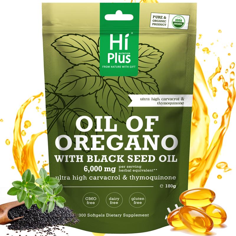 HiPlus Nutrition Oregano Oil with Black Seed Oil Softgels | Immune Support,Antioxidant Boost | with Black Seed Oil & High Carvacrol | Non-GMO, Plant-Based | 300 Count SummerVibes