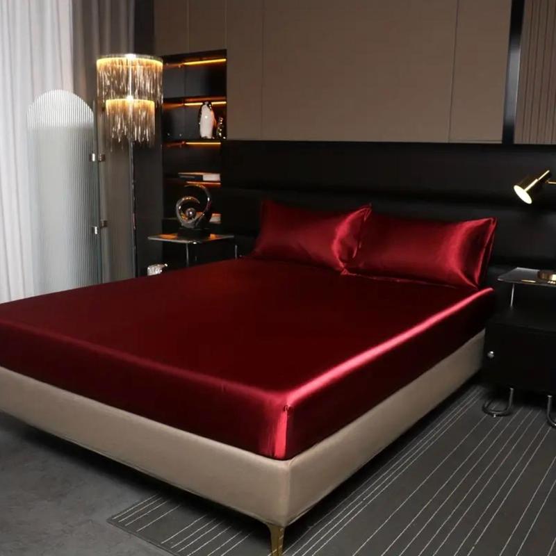 2/3 Piece Solid Color Bedding Set, Cool Silk Smooth Breathable, Soft Comfort Skin-Friendly, Mattress Protector, Silky Fitted Sheet, Gift for Him or Her, Fitted Sheet #GLOBAL PICKS