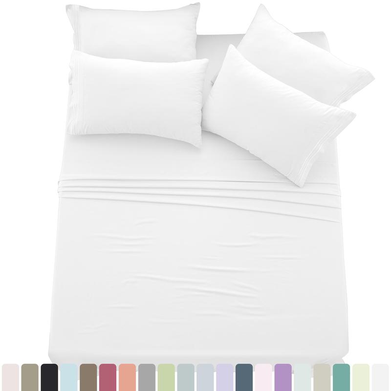 { Memorial Day Deal } Lux Decor 6 Pcs Solid Bed Sheets -16" deep Pocket Embroidered Polyester Bed Set-Eco Friendly Queen Sheets-Hotel Luxury Warm & Cozy King Bedding Set- Soft Breathable Sheet
