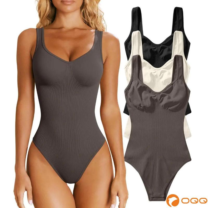 OQQ Women's 3 Piece Bodysuits Sexy Ribbed Sleeveless Shapewear Tank Tops Bodysuits Womenswear Underwear