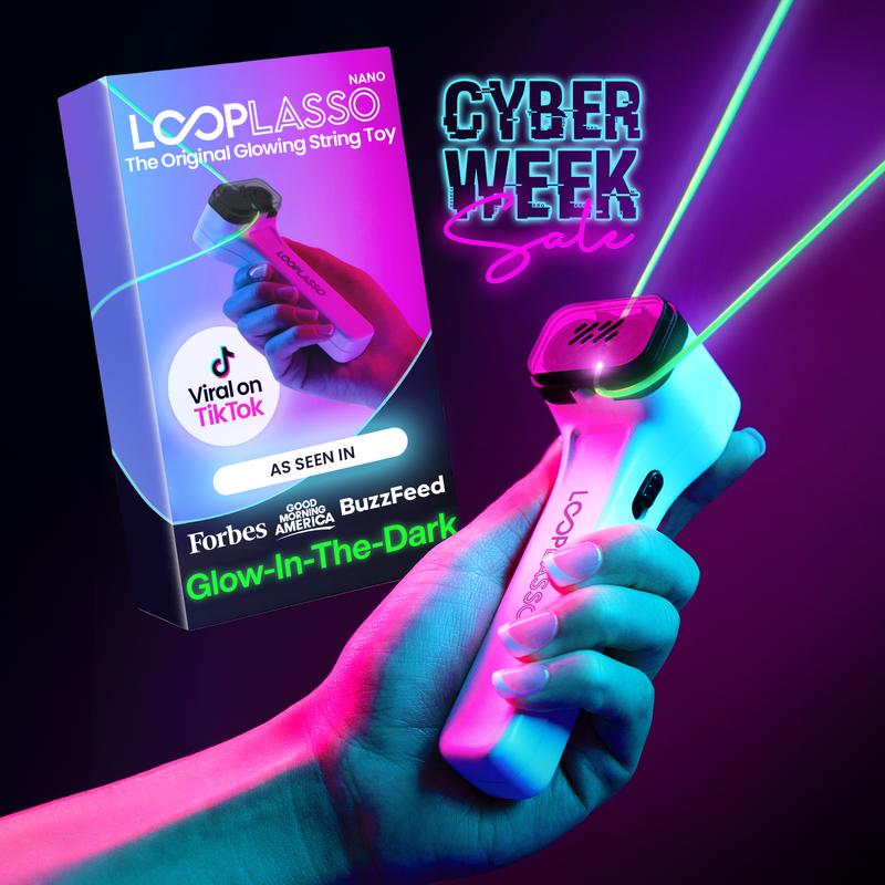 Loop Lasso® NANO - The Original Glow-In-The-Dark String Shooter Toy w/ Dual Built-in UV Blacklights - Safe Fun Adult & Kids Rope Launcher Gift - Viral Fidget Toy Gadget - Music Festival Rave Dance Accessory