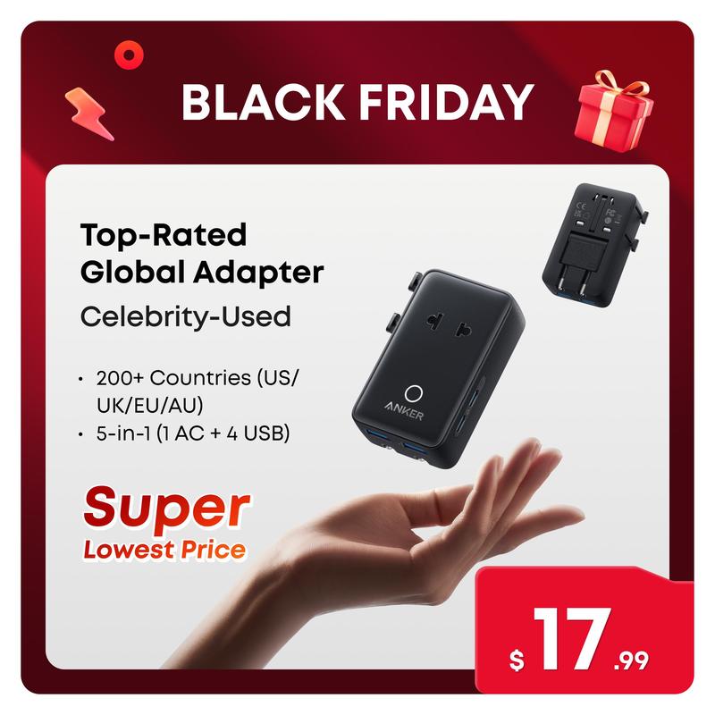 【Universal Travel Adapter Charger】Anker Nano Adapter Compatible with 200+ Countries, EU/US/UK/AU Plugs，5-in-1 2 USB-C 2 USB-A 1 AC，Perfect for International Travel,summerwins,FathersDayGift,#DealsForYouDays