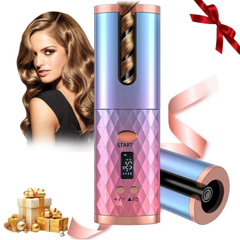 Automatic Cordless Hair Curler with LCD Display, Adjustable Timer and Temperature, 2-in-1 USB Rechargeable Portable Ceramic Curler, Fast Heating, Auto Rotating Curler, Automatic Curling Iron, Rechargeable Heated Curler