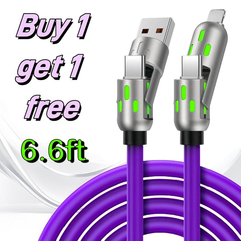 [Buy 1 Get 1 Free] 6.6ft  4-in-1 Multi USB Charging Cable with USB A,Type C,Lightning-MAX65W Fast Charging & Data Sync for iPhone16/15,iPad Pro,fast charge usb cable 4-in-1 fast Breathing Light  -max 1 usb-c data 4 1 charging cable