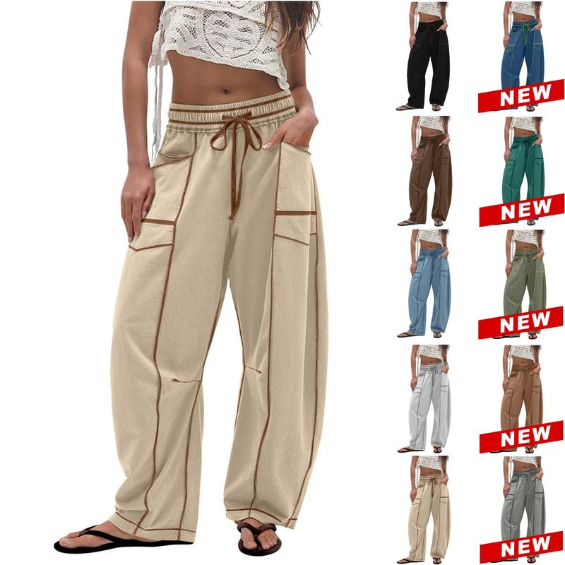 Tanming Women’s Baggy Barrel Wide-Leg Yoga Lounge Pants - Drawstring Pockets, Athleisure Style Bottoms, Women's Clothes,summerwins