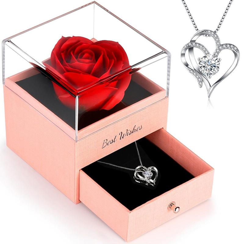 Halloween Red Rose with Heart Necklace & Greeting Card, Gift for Mom Wife Sister Grandma Girlfriend, Father Gift from Daughter Son, Birthday Gift, Summer for Gift, Christmas Gadgets 2024
