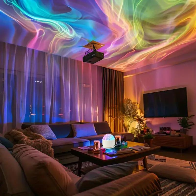 Aurora/ Water Ripple Projector Light,USB Rechargeable, 16 Colors LED Projector Lamp with Remote Control, Northern Lights Ambient Light, Room Decor, Living Room Decor, Decorative Light  Gift