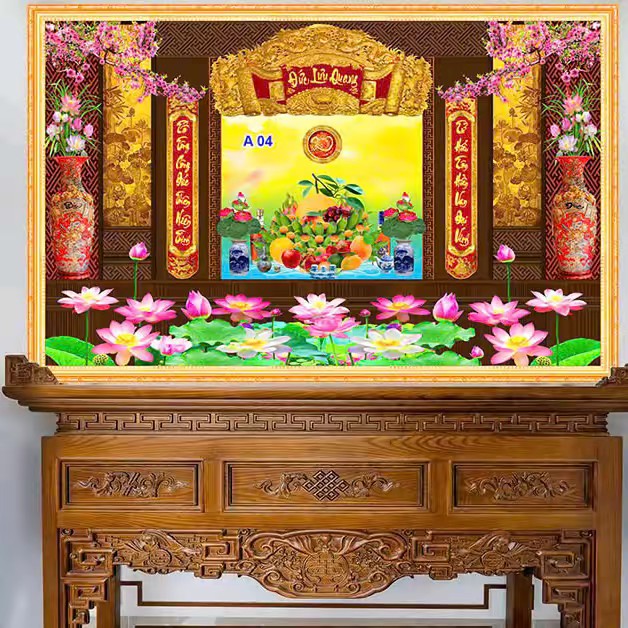 Tranh Lụa Dán Tường Phòng Thờ