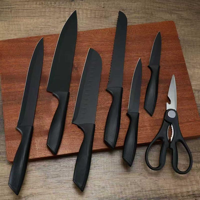 Knife Set,  8-Piece Kitchen Knife Set for Chef, Sharp Knife Set with Universal Knife Block, Anti-Rust Kitchen Knife Block Set,  (Black) Stainless Steel Cutting