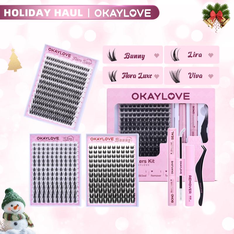 OKAYLOVE Lira Lash Clusters Kit Okaylovelashes with Long-lasting Lash Bond and Seal,Tweezers and Remover for DIY Eyelash at Home for Natural Makeup Girl Gifts #Summervibes