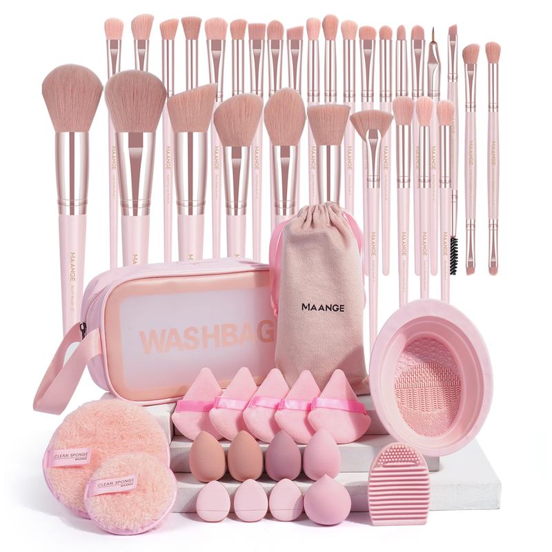 MAANGE Makeup Tool Set, 49pcs/set Makeup Tools with Storage Bag, Soft Brushes, Beauty Sponges, Powder Puffs, Face Wash Puffs, Brush Cleaner Mat & Bag, Multifunctional Makeup Tool Kit for Beginners