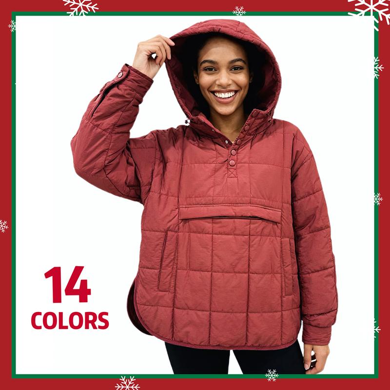 Tanming Women's Oversized Collared Hooded Pullover Puffer Coat - Lightweight Quilted, Chest & Side Pockets, Longsleeves, Minimalist Basic Tops, Spring Winter Casual Outwear,summerwins