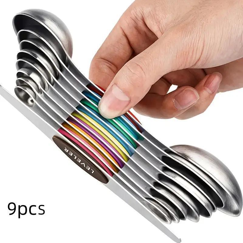 Modern Stainless Steel Magnetic Measuring Spoon Set, Household Food Grade Kitchenware Measuring Spoon, Home Essentials Kitchen Gadgets Double-ended Coffee & Baking Tool, Accurate Scale Measuring Utensils, Home Kitchen Cooking Gadgets