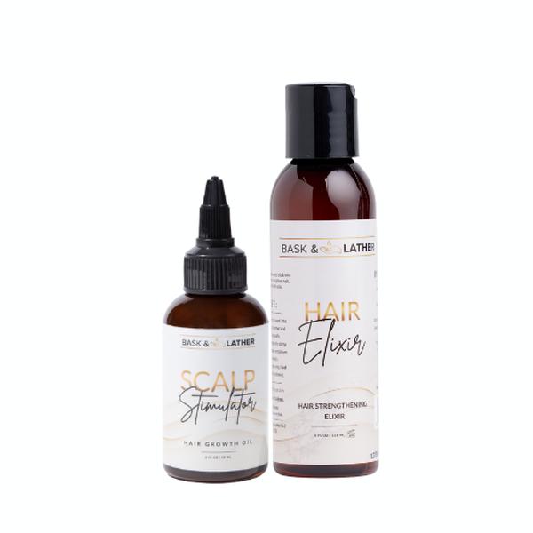 Scalp Stimulator & Hair Elixir Bundle: Growth & Length Retention with Castor Oil, Peppermint, and Rosemary - Natural Heat Protectant Treatment Haircare Luxurious Haircare Strengthen Hair Thickening Boost
