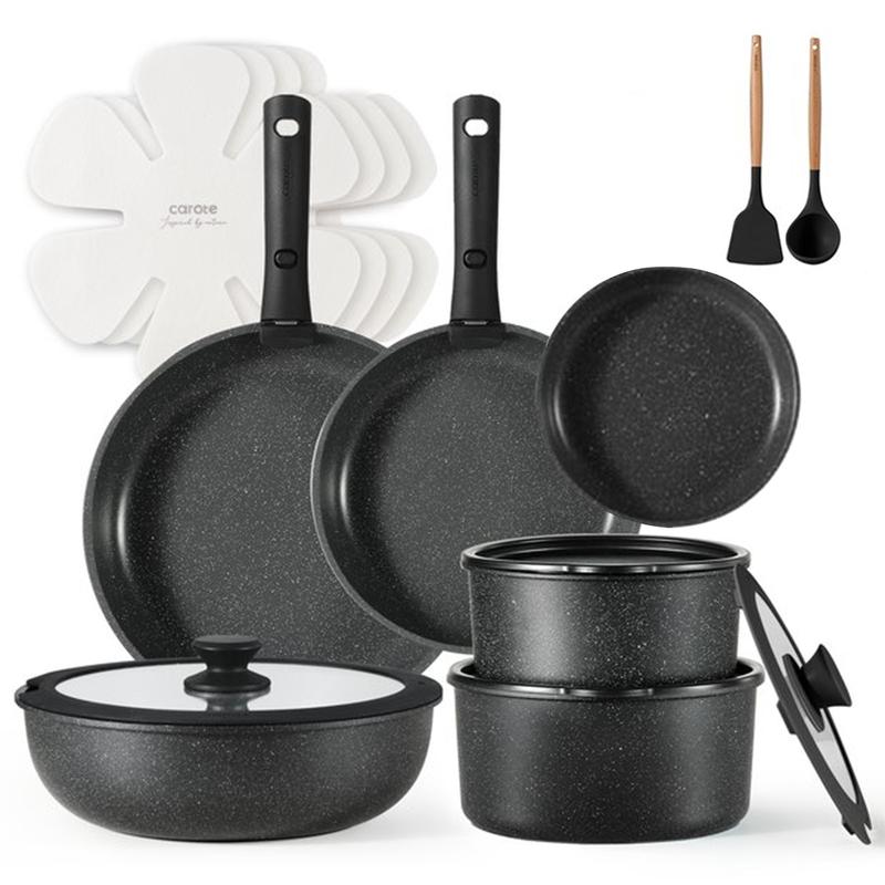 [Clearance] CAROTE 5pcs Detachable Handle Nonstick Cookware Set,Pots and Pans, Oven safe Frying Pan, Dishwasher Safe