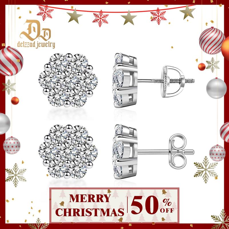 Delzzad 18k Gold-Plated Floral Stud Earrings Flower Lab-Created Moissanite Stud Earring Screw Back/Butterfly Back S925 Sterling Silver Moissanite Jewelry Perfect Birthday Mother’s Day Unisex Christmas Gift for Men Women Wedding Set