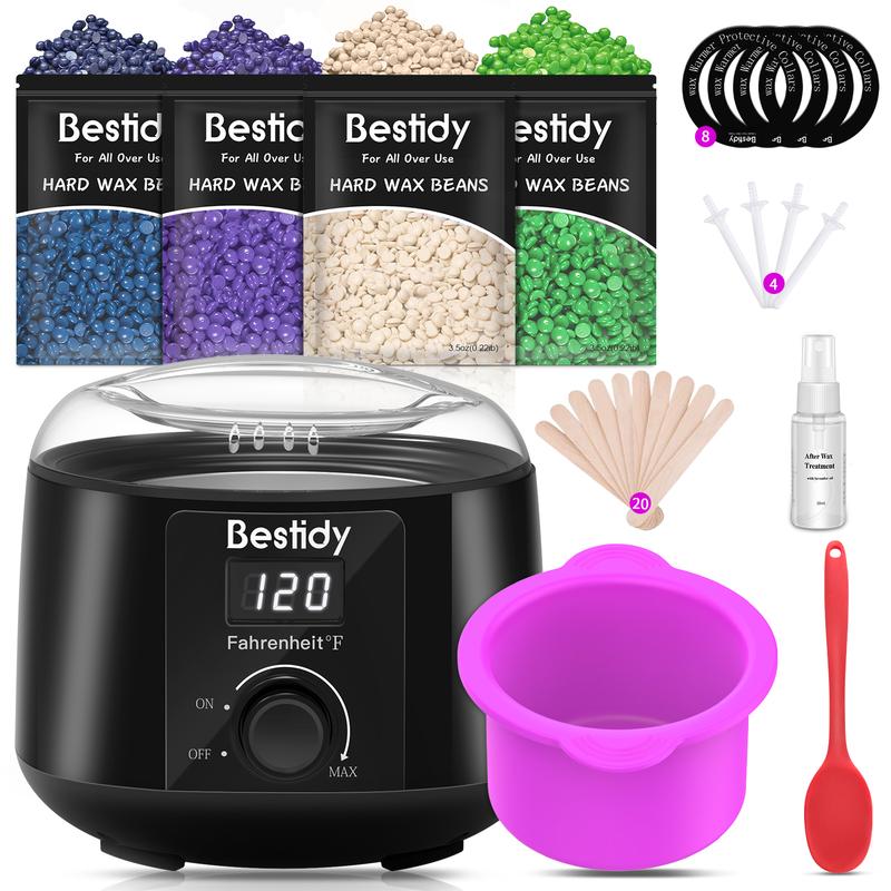 Bestidy Waxing Kit for Brazilian Wax - Easy to Use - For Sensitive Skin - Digital Display - Contains four packs of wax beans for home body care