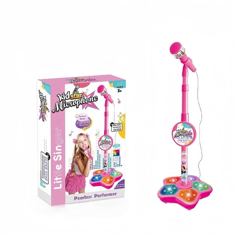 Kids Microphone Toy Durable with Colorful Lights, Karaoke Machine, Unisex Role Play Music Starter, Includes Stand, Plays Songs, Requires 3 Aa Batteries