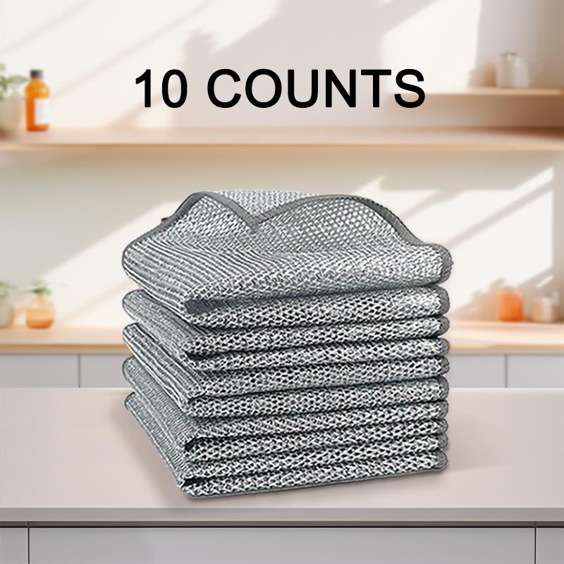 10 Counts Multipurpose Non-Scratch Wire Dishcloths – Reusable Dishwashing Rags for Wet & Dry Use, Kitchen Cleaning Cloth for Sinks, Pans & Dishes, Washable & Durable