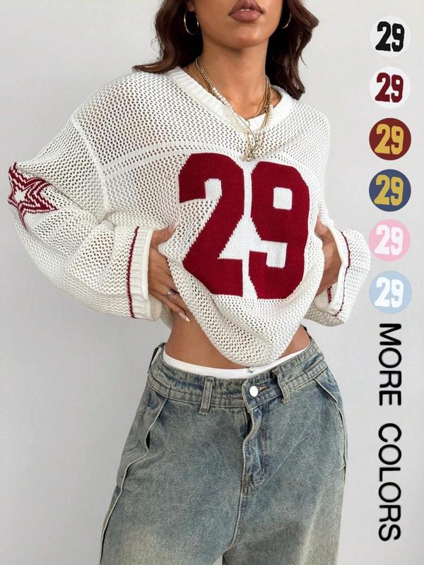 Hollow Football Y2k Long Sleeves Sweater, Women Streetwear, Retro Fashion Casual Pullover, Unisex Knitwear Tops, Knitted Sweater for Couple