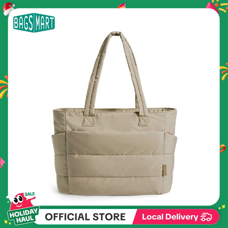 BAGSMART Puffy Bubble Tote Bag 3 Sizes for Women Quilted Laptop Shoulder Handbag, Lightweight Work Tote with Multiple Compartments for Travel &  Work Organize Zipper Closure Durable Tote bag SpringStatements