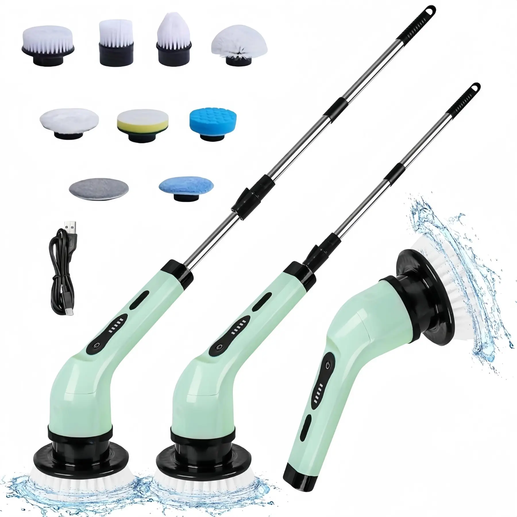 Electric Spin Scrubber, Rechargeable Bathroom Scrubber, Rechargeable Cleaning Brush with 6/9 Replaceable Brush Heads, Two Speed Adjustments, Cordless Shower Scrubber for Cleaning Tub/Tile/Floor/Window
