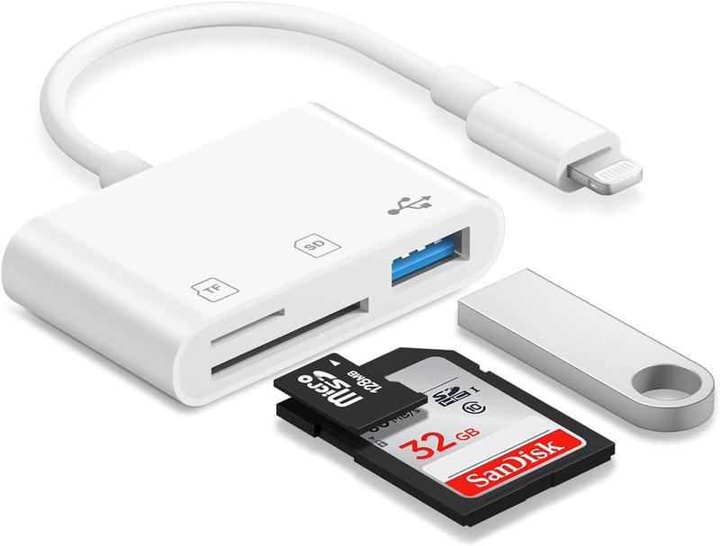 SD Card Reader for iPhone, 3 in 1SD&TF Card Reader Lightning Camera Adapter Plug Data Transfer Dual Slot
